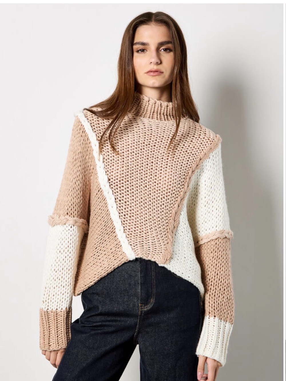 Altar'd State sweater Two-Tone Knit Sweater in Beige and Cream size Large - Picture 10 of 11